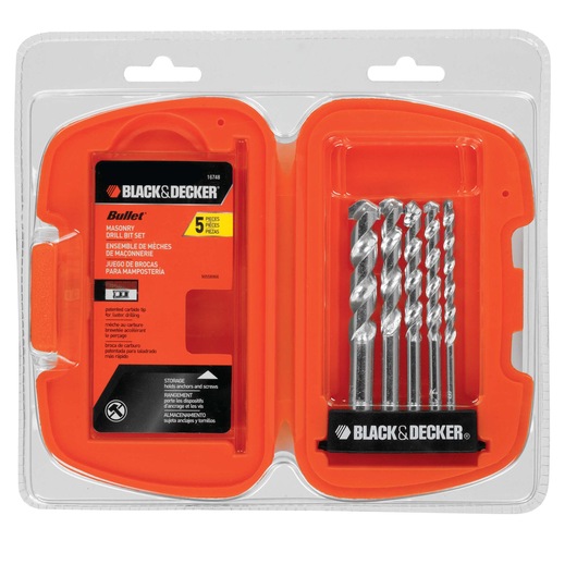 5 Piece Bullet Speed Tip Masonry Drill Bit Set in plastic packaging.