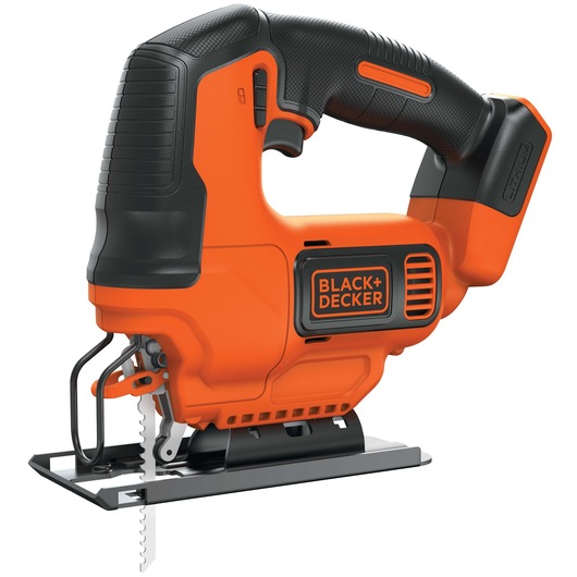Profile of 20 volt cordless jigsaw.