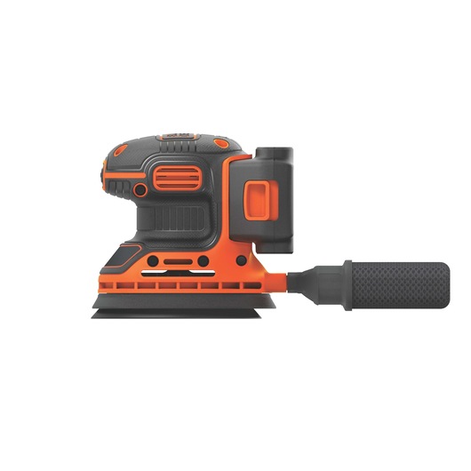 Profile of 20 volt cordless random orbital sander.