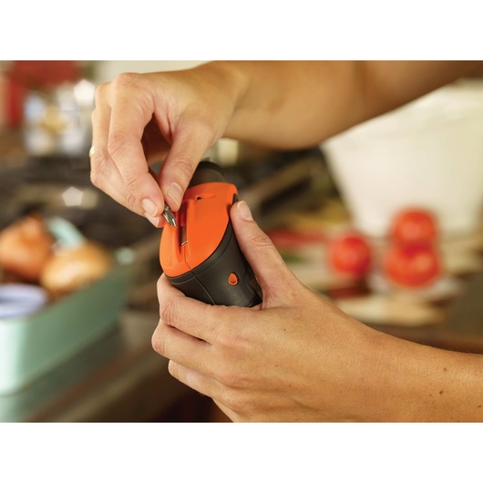 Magnetic bit storage feature of 4 Volt Lithium Rechargeable Screwdriver.