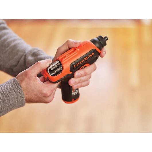 Rotobit rotating bit cartridge feature of 4 volt MAX ROTO BIT storage screwdriver.