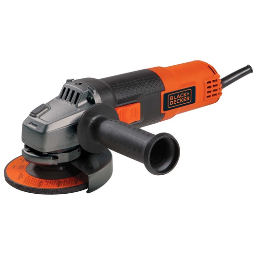 Profile of 4 and a half inch 6.5 amp angle grinder.