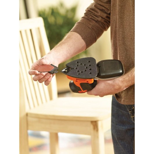 Finger attachment feature of MOUSE detail sander.