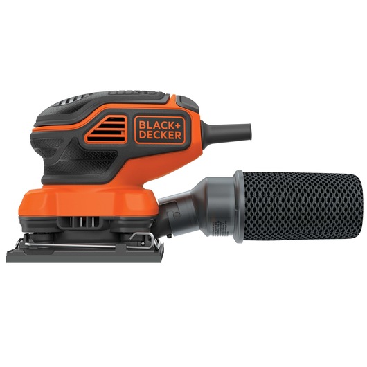 Side profile of 1 quarter sheet orbital sander with paddle switch actuation.