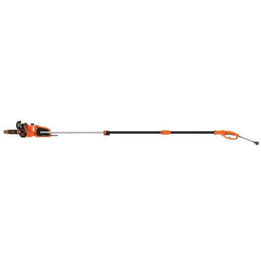 Profile of 8 ampere 10 inch 2 in 1 electric pole chainsaw.