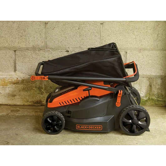 Compact deck feature of 40 volt lithium 16 inch mower.