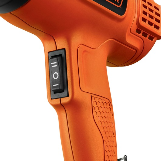 Two temperature setting feature of dual temperature heat gun.