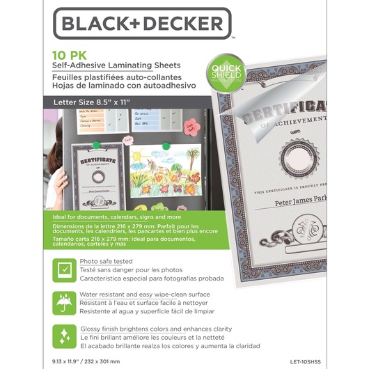 Pack of 10 QuickShield self adhesive laminating sheets.