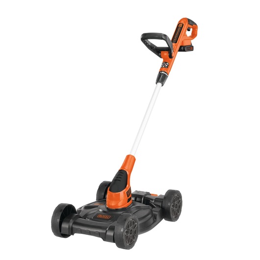 Profile of 20 volt lithium 12 inch 3 in 1 compact mower.