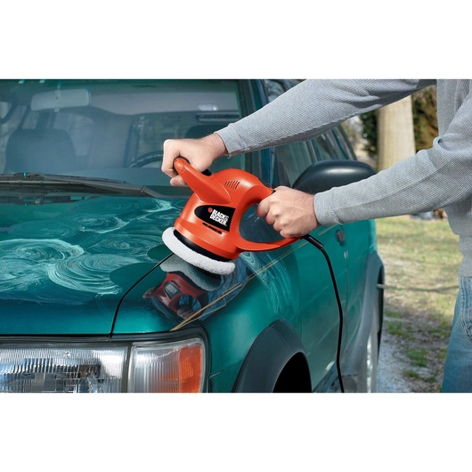 6 inch Random Orbit Waxer and Polisher being used for polishing car.